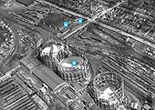A 1938 overhead view of Windsor Street Gas Works and the extensive sidings of the Wharf