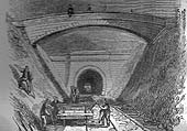 Drawing showing workmen completing the final trimming to the cutting in front of Beechwood Tunnel and beneath Nailcote Lane