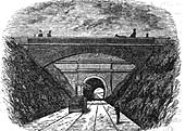 An 1838 drawing of Beechwood Tunnel's south portal with Nailcote Lane overbridge in the foreground