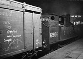 Ex-LNWR 2P 0-6-2T 'Watford Tank' No 6906 is seen on pilot duties at the West end of Platform 1 coupled to a 10 ton Van on 28th January 1950
