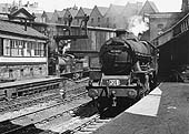 Ex-LMS 4-6-0 Jubilee class No 45651 'Shovell' is seen arriving at Platform 10 on the South bound Devonian express service