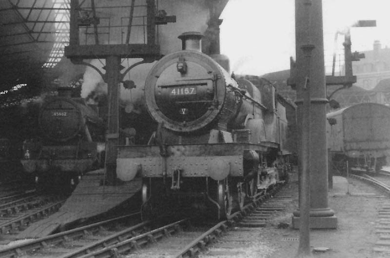 Ex-LMS 4P 4-4-0 Compound No 41157 and ex-LMS 4-6-0 Jubilee class No 45662 'Kempenfelt' are standing at the West end of New Street