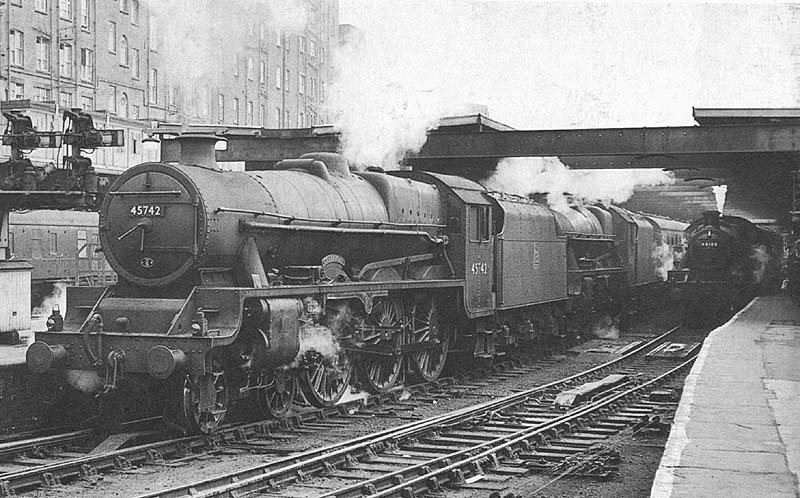 A pair of Jubilees, ex-LMS 5XP 4-6-0 No 45742 'Connaught' and No 45592 'Indore' head the 11 20am Euston to Wolverhampton express service