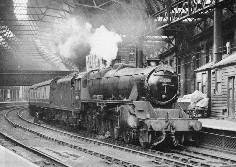 Ex-LMS 5MT 4-6-0 No 45265 is seen arriving at Platform 7 with the up 'Devonian' express service from Torqay and Paignton to Bradford and Leeds