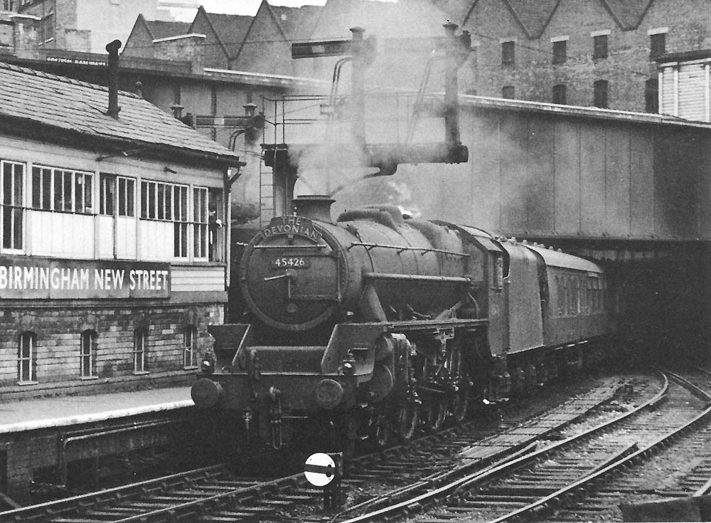 Ex-LMS 5MT 4-6-0 No 45426 is seen entering Platform 9 adjacent to No 2 Signal Cabin at the head of the down Devonian on 15th April 1961