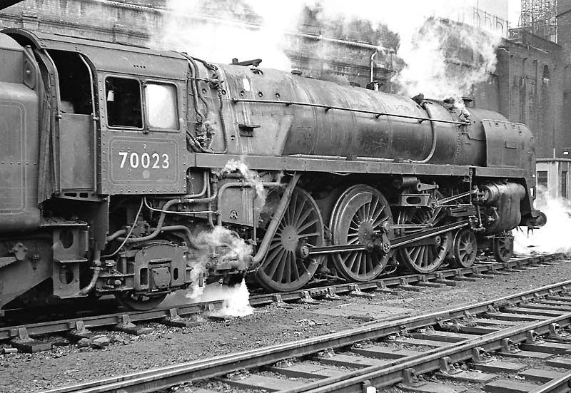 British Railways Standard Class 7MT 4-6-2 No 70023 'Venus' waits to depart platform 3 with an up express on 7th March 1964