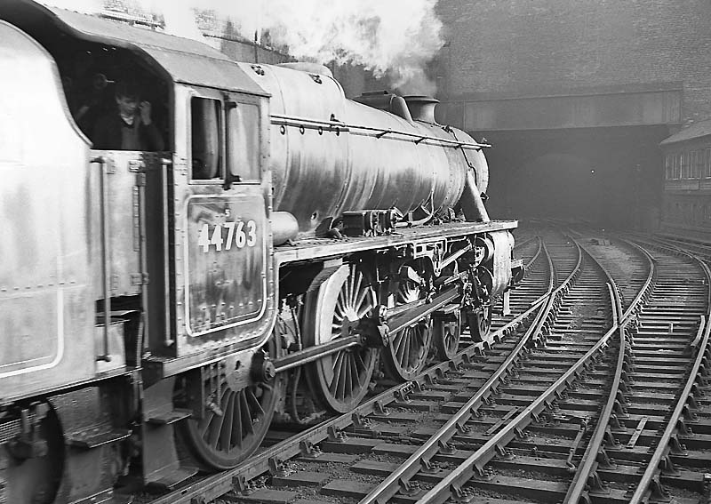 Ex-LMS 5MT 4-6-0 No 44763 waits to depart from platform 3 with an up express on 8th February 1964