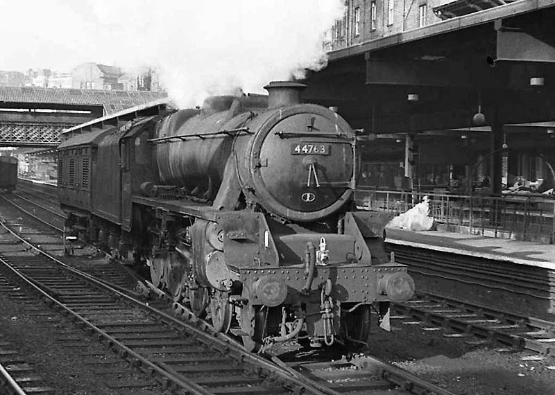 Another view of ex-LMS 5MT 4-6-0 No 44763 on 8th February 1964 this time with a LNWR ventilated van behind the tender