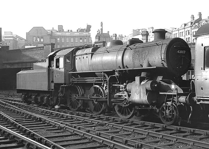 British Railways built 4MT 2-6-0 No 43017 marshals coaching stock in the Midland portion of New Street on 16th September 1963