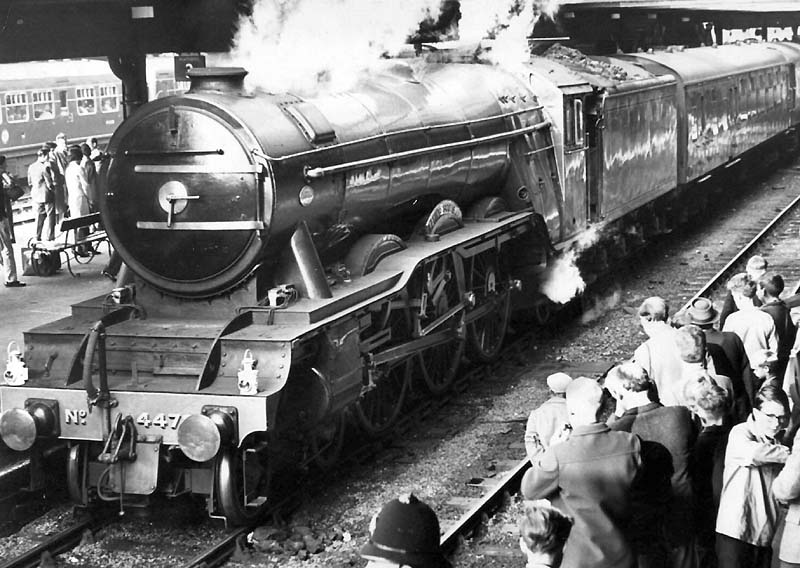 Preserved LNER Class A3 4-6-2 No 4472 'Flying Scotsman' is on show at New Street station in 1964