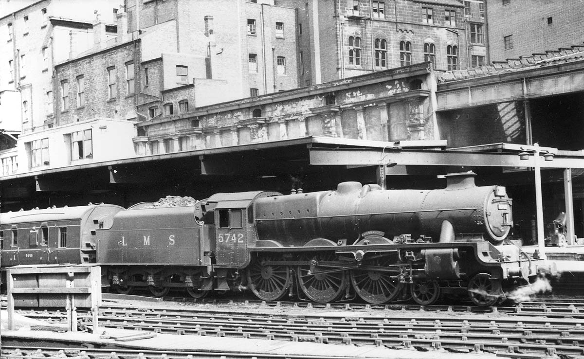Ex-LMS 5XP 4-6-0 Jubilee class No 5742 is seen just after nationalisation of the railways at the East end of Platform 3 whilst at the head of a Euston express
