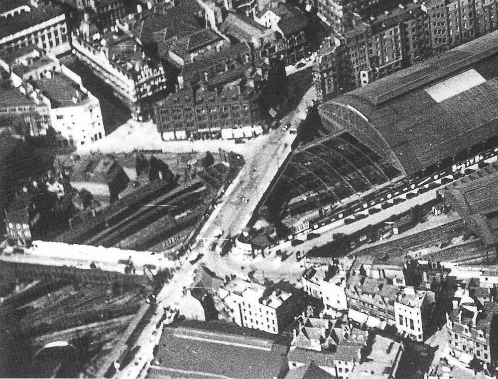 Close up showing the station's relationship with the junction of Hill Street, Navigation Street, John Bright Street and Queens Drive