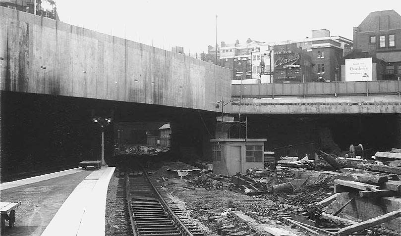 Looking West from the end of the newly constructed Platform 10 whilst above the new bridge carrying Hill Street seen above on 22nd May 1965