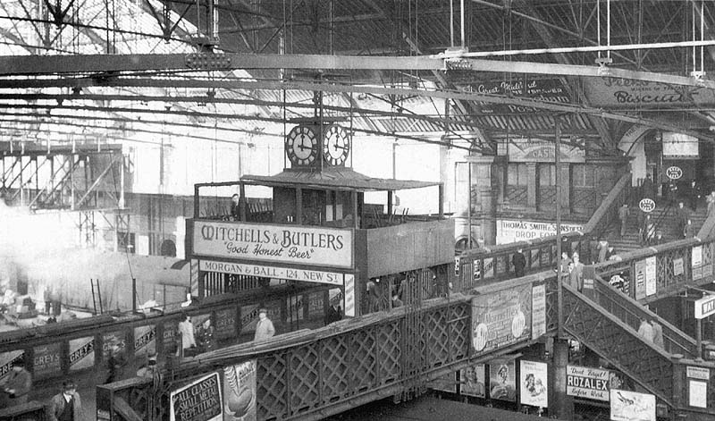 View of New Street station's No 3 Signal Cabin under the LMS' ownership showing various modifications including the erection of a clock above the cabin