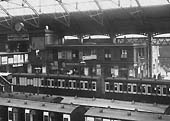 Close up showing the enlarged station building on Platform 3 which was expanded to include an additional booking office on the ground floor