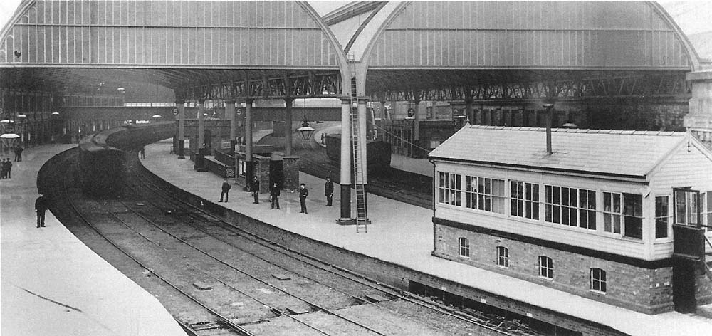 View from the Midland Railway's Parcels Offices looking West towards New Street No 2 Signal Box with Platform 6 on the left