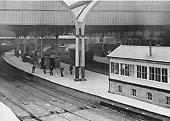 View from the Midland Railway's Parcels Offices looking West towards New Street No 2 Signal Box with Platform 6 on the left
