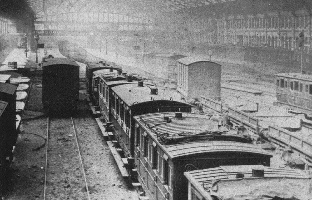 View looking from the 'Spare Carriage' sidings located on the East side of New Street station looking West towards the platforms circa 1863