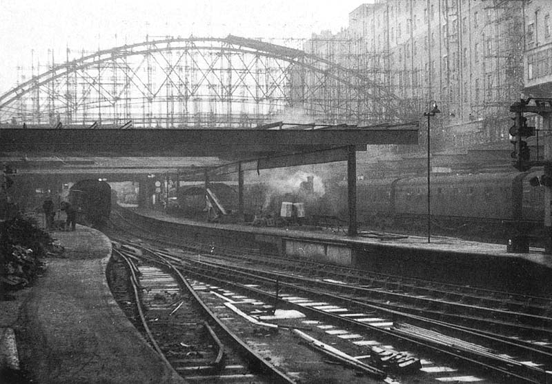 View from the former LNWR parcels sidings located at the East end of New Street station showing the final stages of the removal of Cowpers magnificent roof
