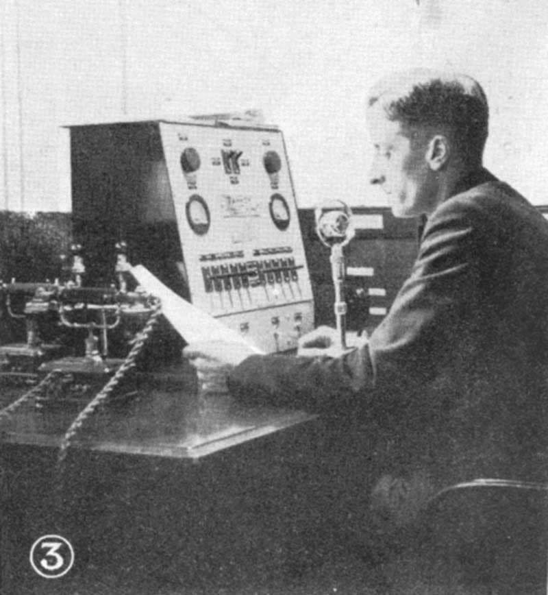 A 1936 view of New Street's station announcer and his public address equipment which located in a small office off Platform One