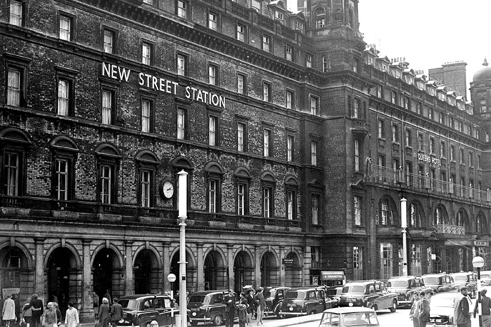 View of the front of New Street station and the Queens Hotel on 24th May 1965 shortly before both were to be demolished