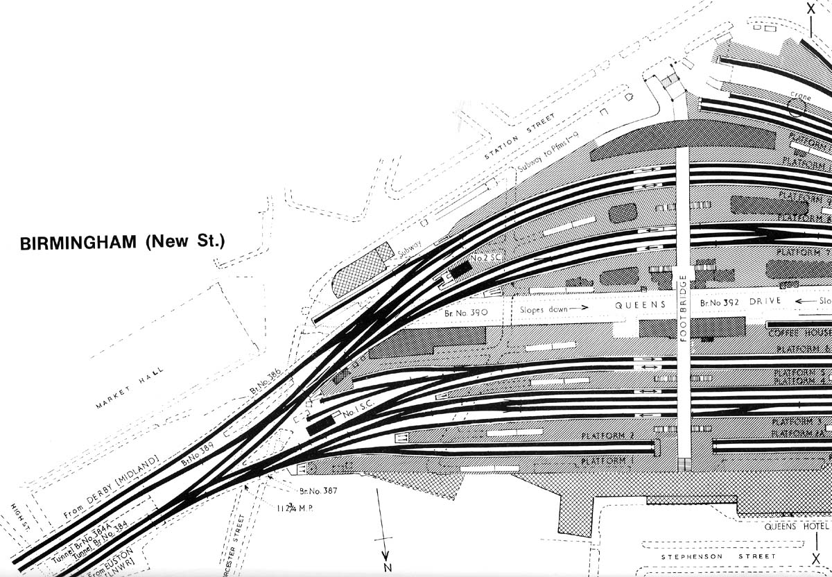 Part One of the schematic plan of New Street station showing lines from Euston and Derby circa 1910