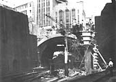 A 1966 view of the rebuilding of the portal of the South tunnel for LNWR traffic with the MR tunnel on the right