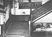 View of the steps leading from the Station Street Booking Office up to the public footbridge