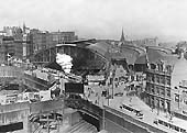 An elevated view of New Street station looking East down Queens Drive with the LNWR portion on the left and the Midland portion on the right