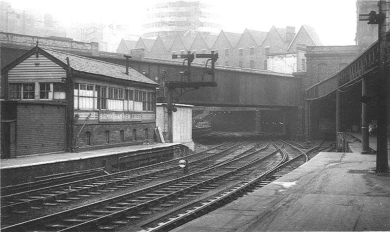 Looking East under Queens Drive bridge and Worcester Street tunnel with New Street No 2 Signal Cabin on the left and the parcel sidings on the right