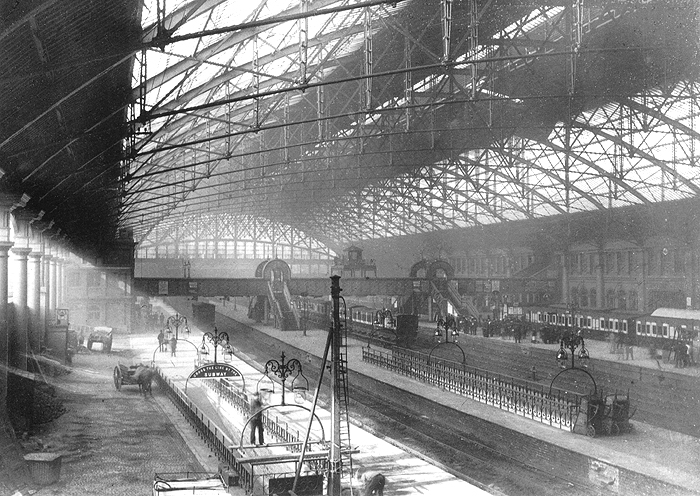 View of New Street station looking from the LNWR parcels office which was located at the East end of platform 3, circa 1880s