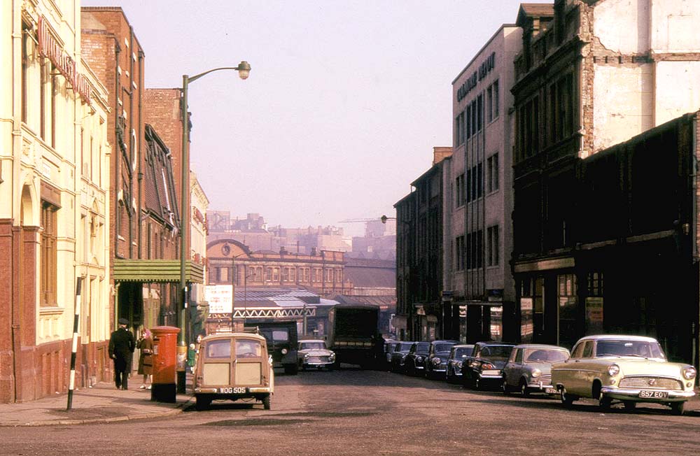 A 1963 view along Station Street from its junction with John Bright Street showing New Street station in the background