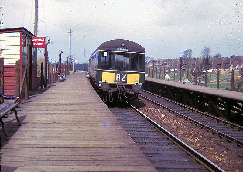 A 2-car Gloucester R.C.& W. DMU, later TOPS class 100, leaves Butlers Lane for Lichfield