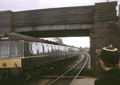 A 3-car Derby Suburban DMU, later TOPS class 116, leaves Butlers Lane for Birmingham New Street in May 1966