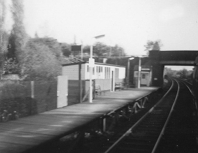 View of Butlers Lane station showing the two sets of buildings on the down platform in the early 1970s