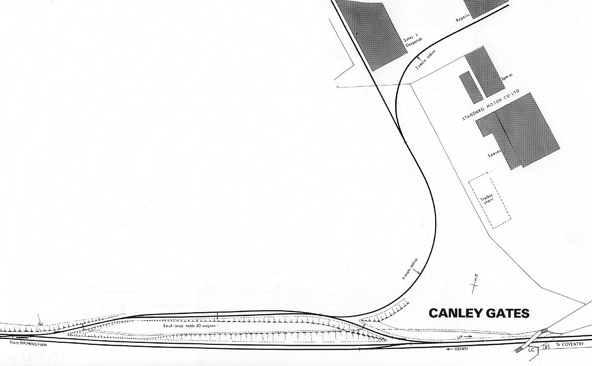 A schematic plan of a 1935 proposal to introduce private sidings into the Standard Motor Company's factory