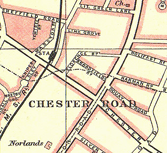 Location of Chester Road station showing its juxtaposition with Chester Road, Sutton Road and Gravelly Lane