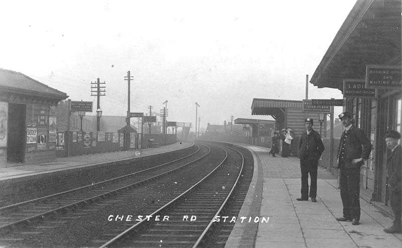 Looking along Chester Road station's down platform towards Sutton Coldfield with Sheffield Road footbridge in the distance circa 1910