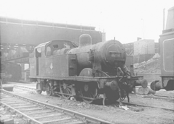 View of ex-LMS 0-4-4T 2P No 41909 having had its chimney removed after its sale to Dick Blenkinsop