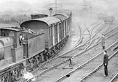 Close up showing the sidings and timber single storey shed with the former MR's section of Coventry's goods yard