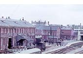 Close up showing the Warwick Road bridge end of the goods yard with the stable blocks to the right