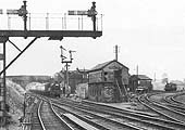 A second view of Coventry No 1 Signal Cabin showing with the empty stock working still held at signals