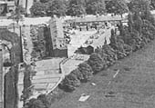 Close up showing the L&BR railway cottages, laid out in a triangle. that occupied a corner of adjacent to King Henry VIII school