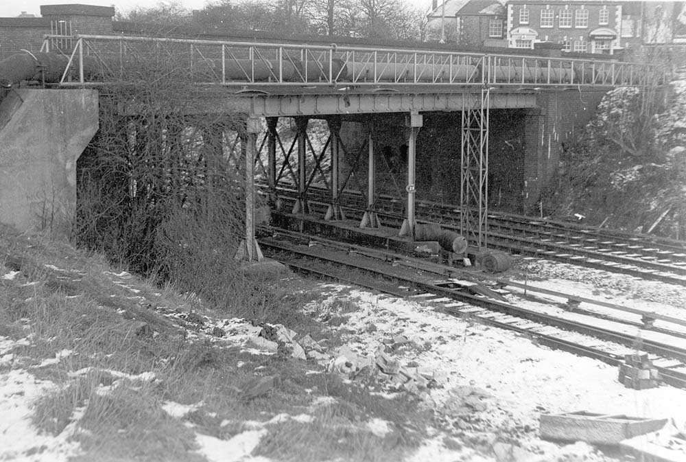 View of Lythalls Lane bridge with the pub in the background during the winter of 1971