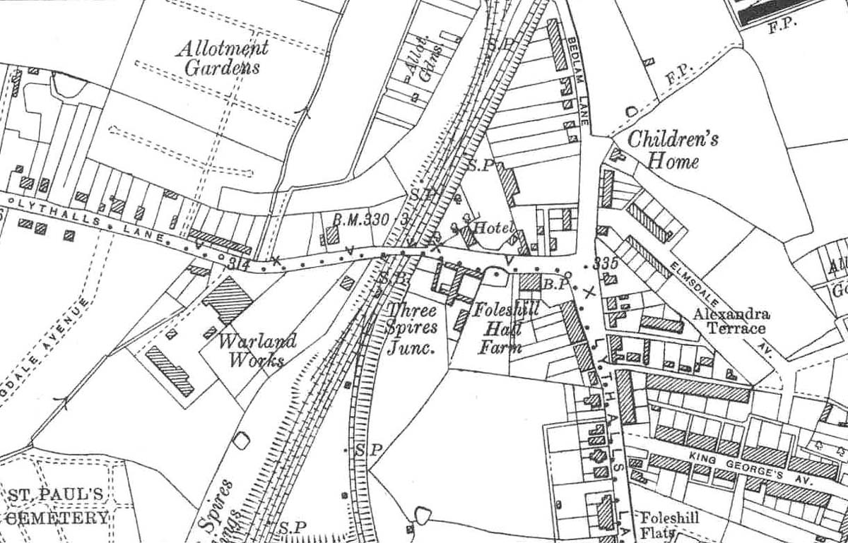 A 1926 Ordnance Survey map of Three Spires Junction and the exchange sidings of Coventry Colliery