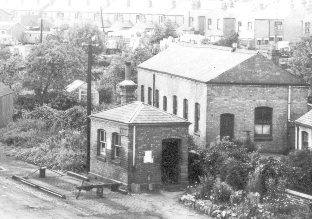 Close up showing Gosford Green goods yard's weighbridge and office which was sited at the entrance to the yard