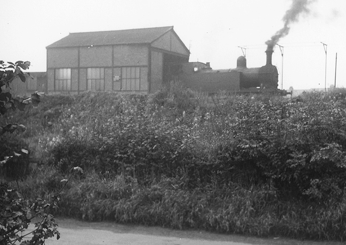 View of Coventry Colliery 0-6-0T No 5 standing outside the shed which was located near to Three Spires Junction on 4th October 1957