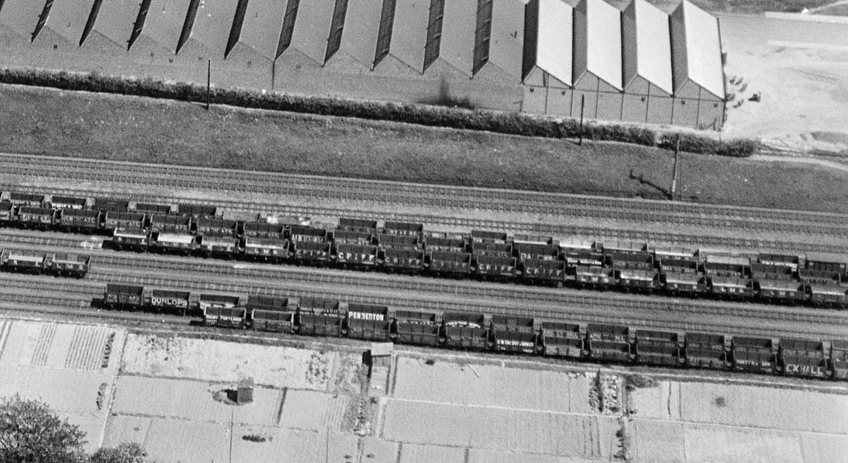 The third of three 1929 'landscape' aerial views of the sidings and the numerous Private Owner Wagons stabled at Three Spires Junction