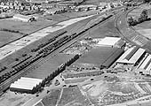 A 1929 aerial views of the sidings showing a down goods train arriving on the loop lines adjacent to the main branch lines