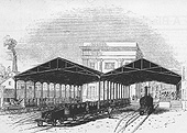 View of the L & B station with the arrival platform on the left and the departure platform on the right circa 1838